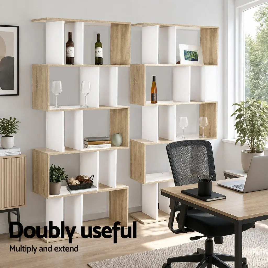 5 Tier Display Bookshelf High Density Particle Board 80 x 30 x 180cm White and Wood Brown