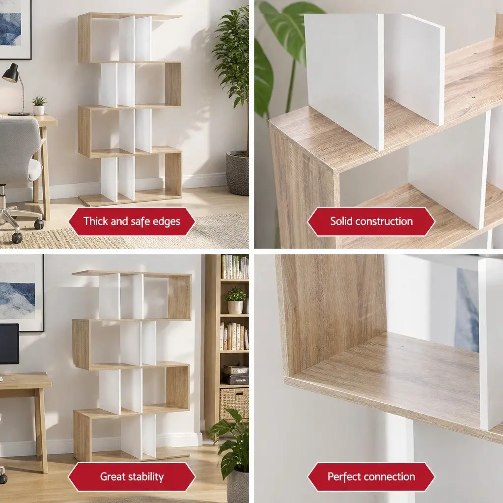 5 Tier Display Bookshelf High Density Particle Board 80 x 30 x 180cm White and Wood Brown