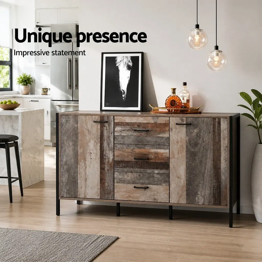 Buffet Cabinet Wooden Storage Dark Grey Three Drawers Two Compartments 123cm
