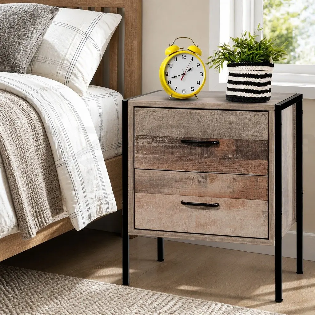 Bedside Table 2 Drawers Black Dark Oak Nightstand Storage Cabinet Side Lamp