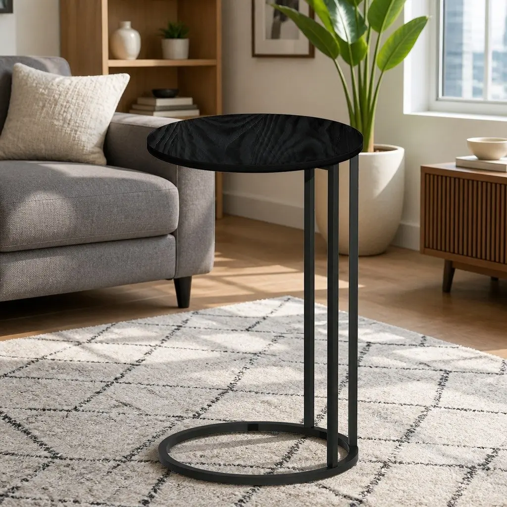 Round Coffee Table Particle Board and Metal Frame 40cm Black