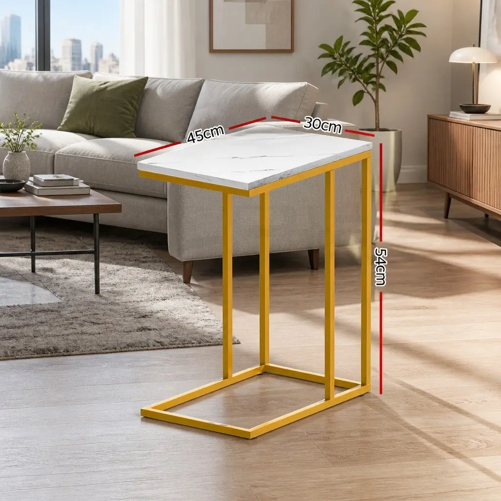 Side Table Coffee Table Marble Effect White Industrial Style Living Room
