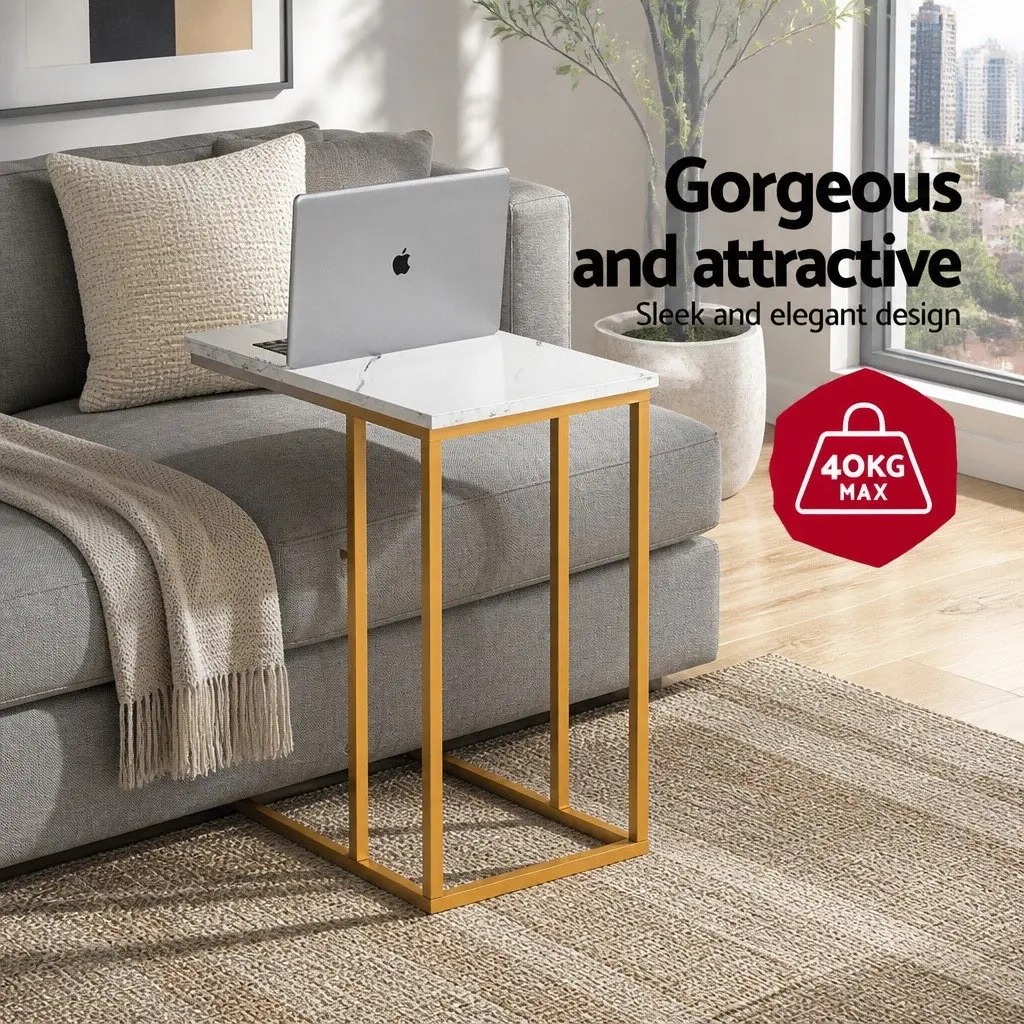 Side Table Coffee Table Marble Effect White Industrial Style Living Room
