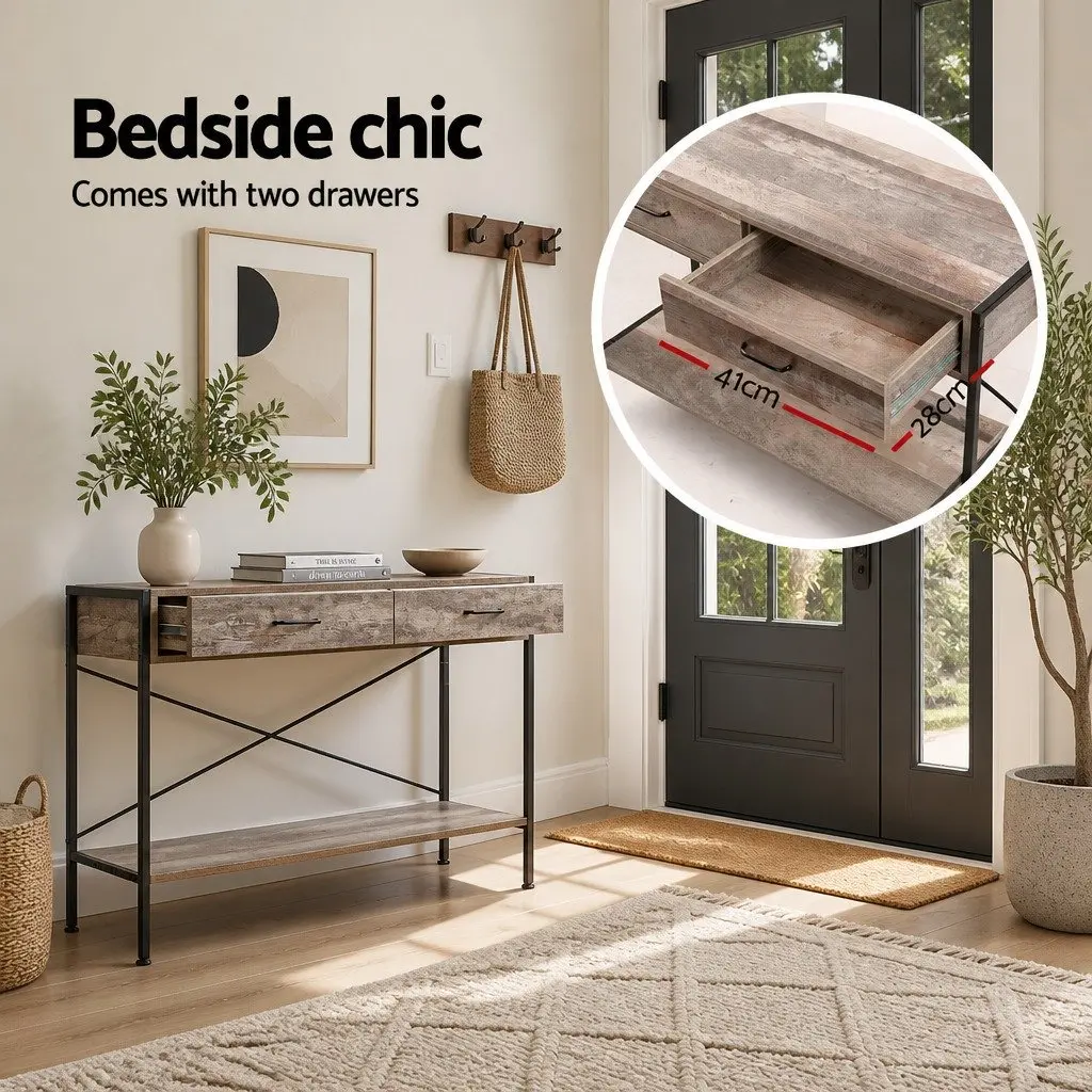 Console Table Particle Board 100 x 35 x 74.5 cm Rustic Colour 2 Drawers Storage Hallway Entry Display Shelf
