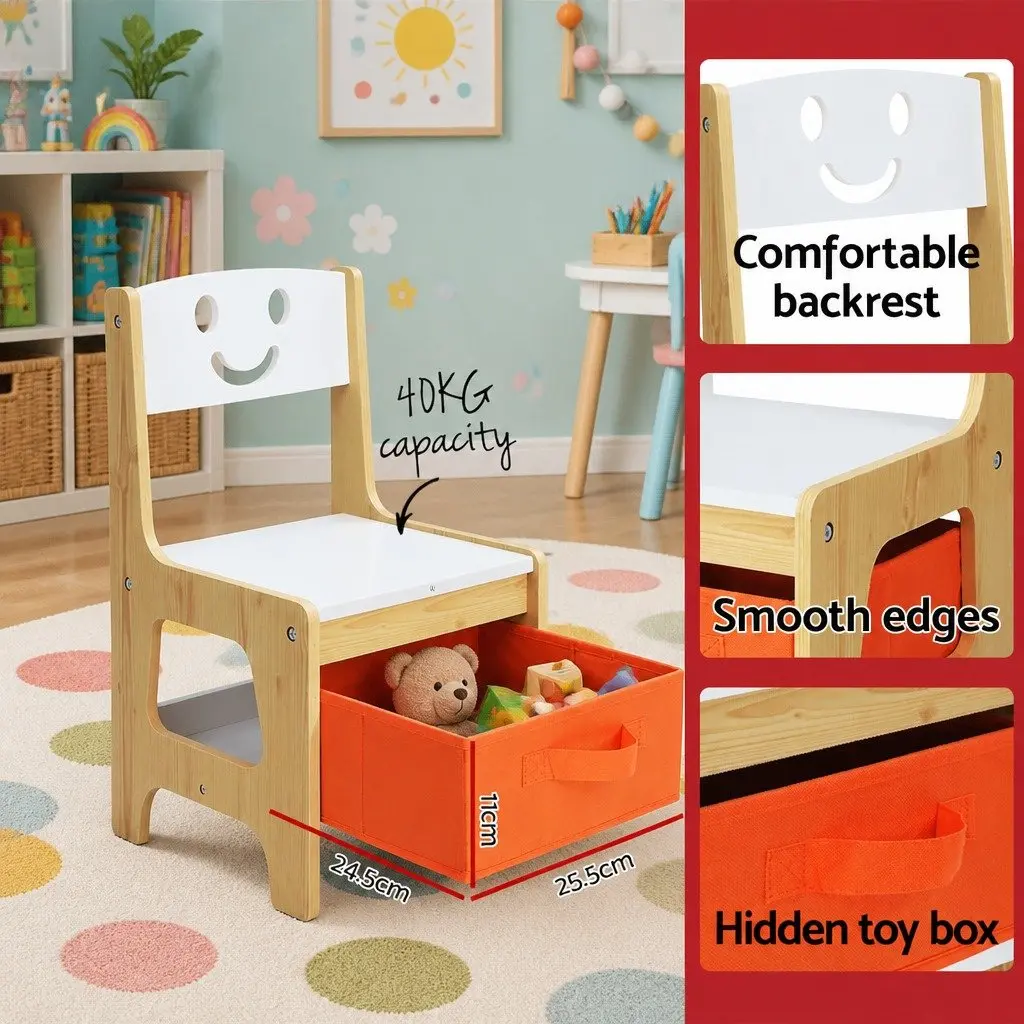 Kids Table and Chairs Set MDF Board Reversible Desktop White and Natural Colour