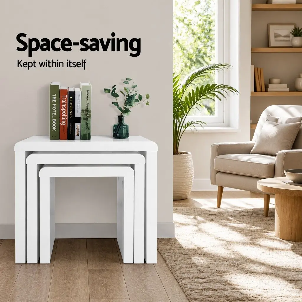 Nesting Coffee Table Set of 3 Glossy White Living Room Furniture Contemporary