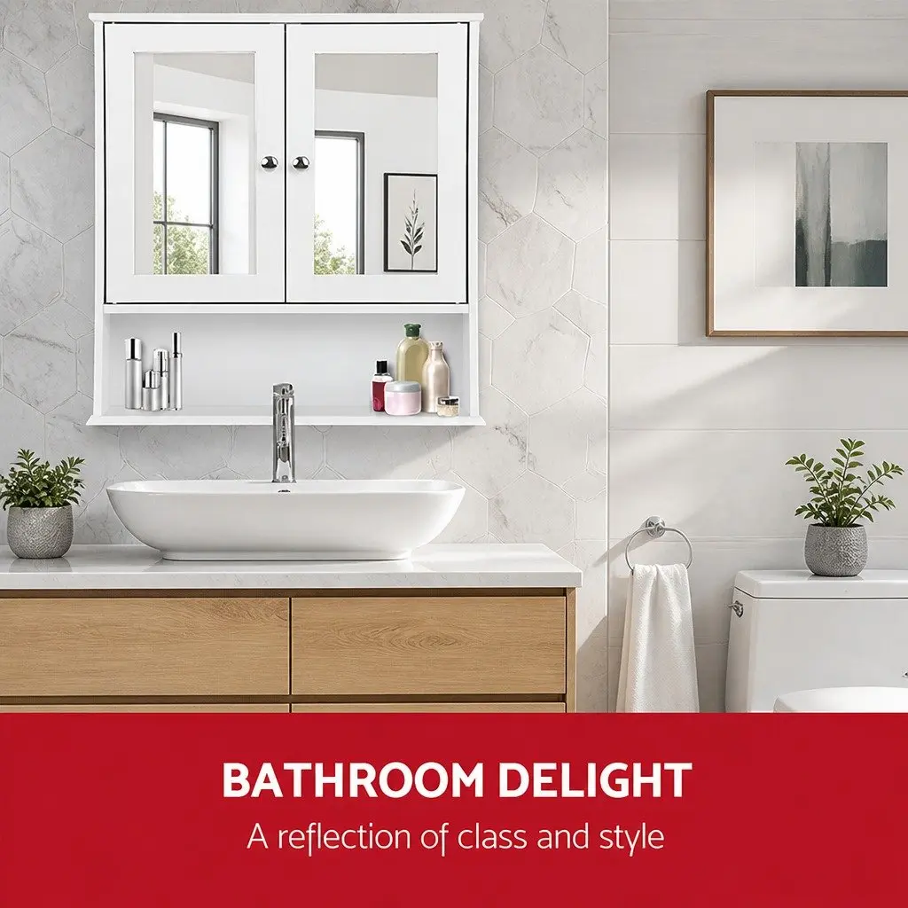 Bathroom Cabinet Mirror Storage Tallboy White E1 MDF 56 x 13 x 58 cm