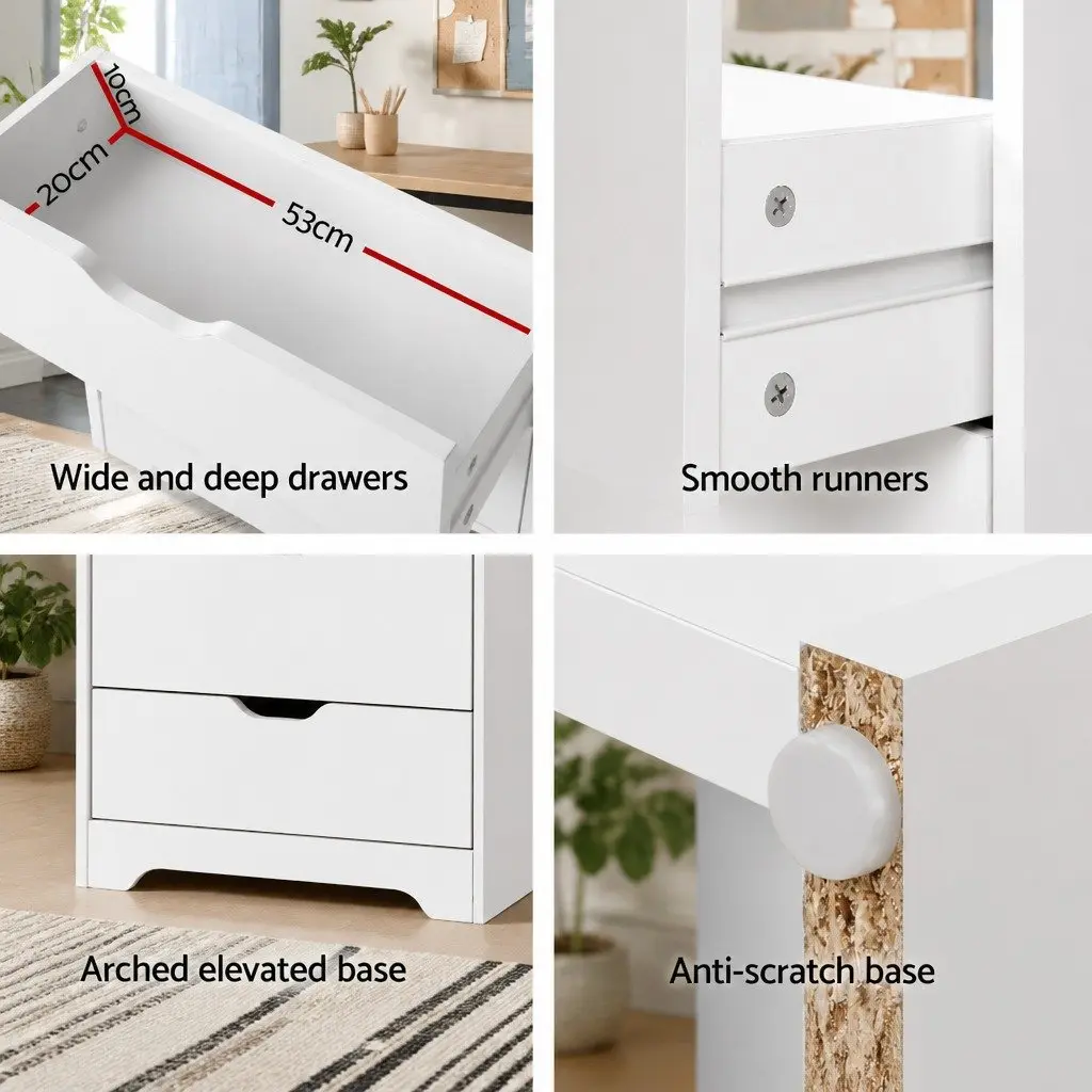 Bookshelf Storage Cabinet White 7 Shelves 3 Drawers 60cm W x 23.5cm D x 180cm H