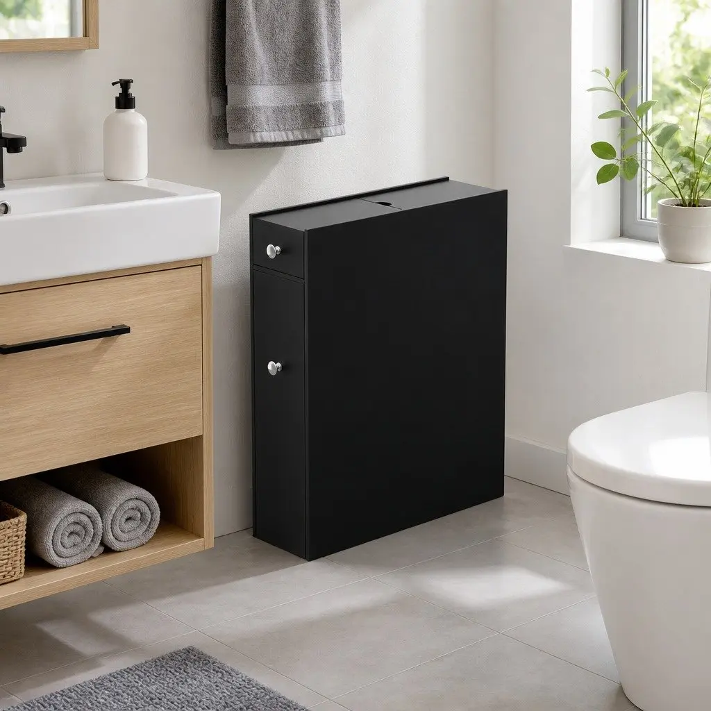Bathroom Storage Cabinet Slim MDF 60cm x 33cm x 154cm Black