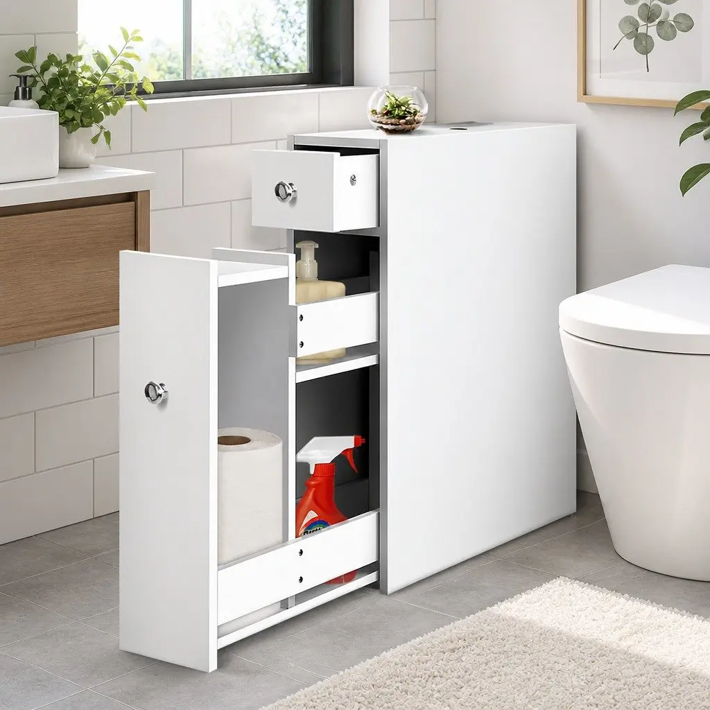 Bathroom Storage Cabinet E1 MDF Board 50 x 16 x 58cm White