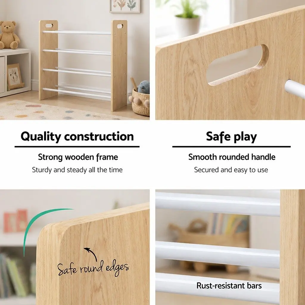 Kids Toy Box Storage Rack Particle Board Metal Four Tier Walnut