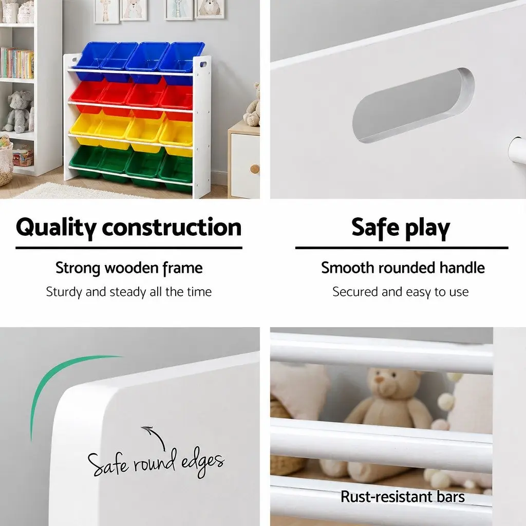 Kids Toy Box Storage Organiser 4-Tier Rack Colourful 12 Bins