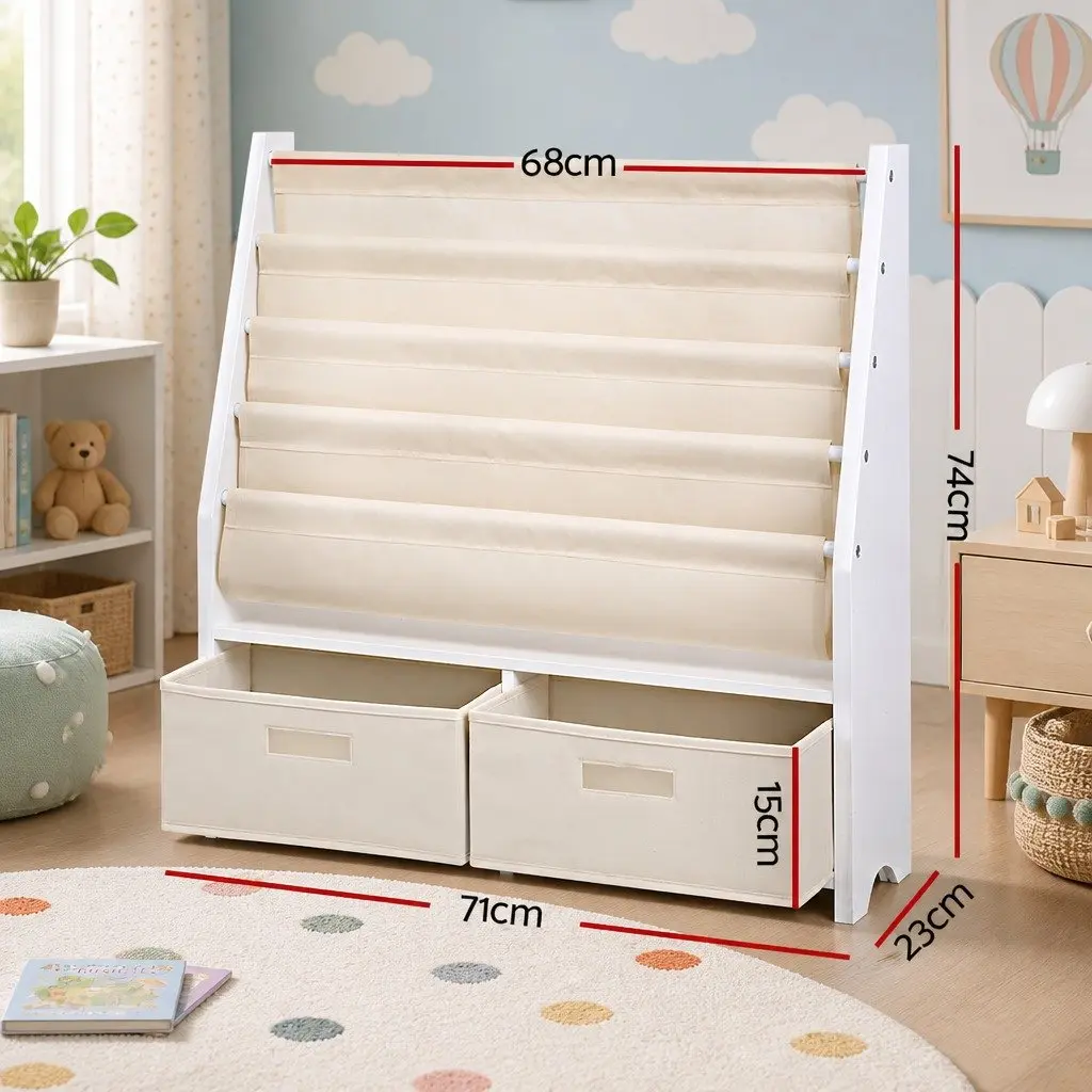 Kids Bookshelf E1 MDF 4 Tier Storage Organiser Bookcase White or Natural
