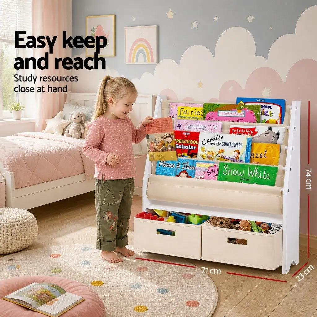 Kids Bookshelf E1 MDF 4 Tier Storage Organiser Bookcase White or Natural