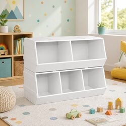 Kids Toy Box Bookshelf Storage Organiser Stackable Display Bookcase White
