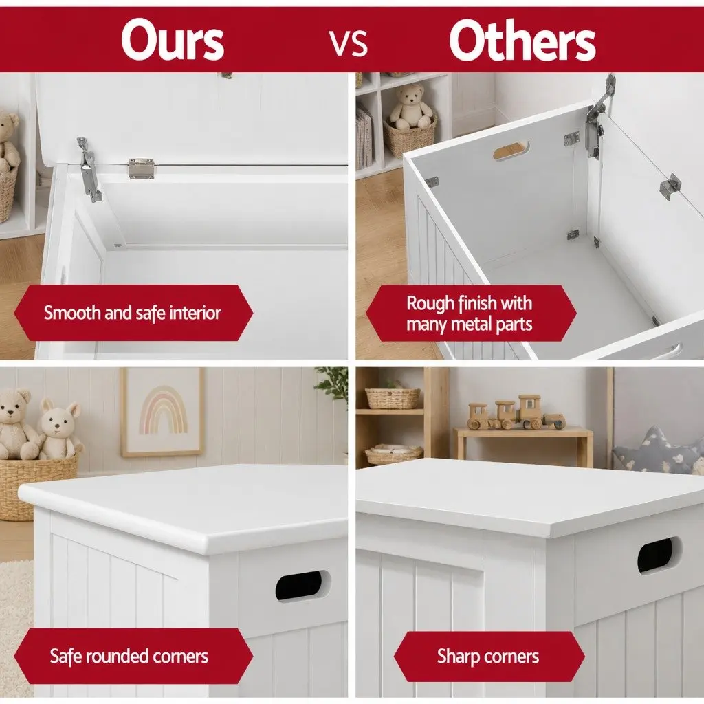Kids Toy Box Chest Storage Organiser E1 MDF 81 x 40 x 46.5cm White