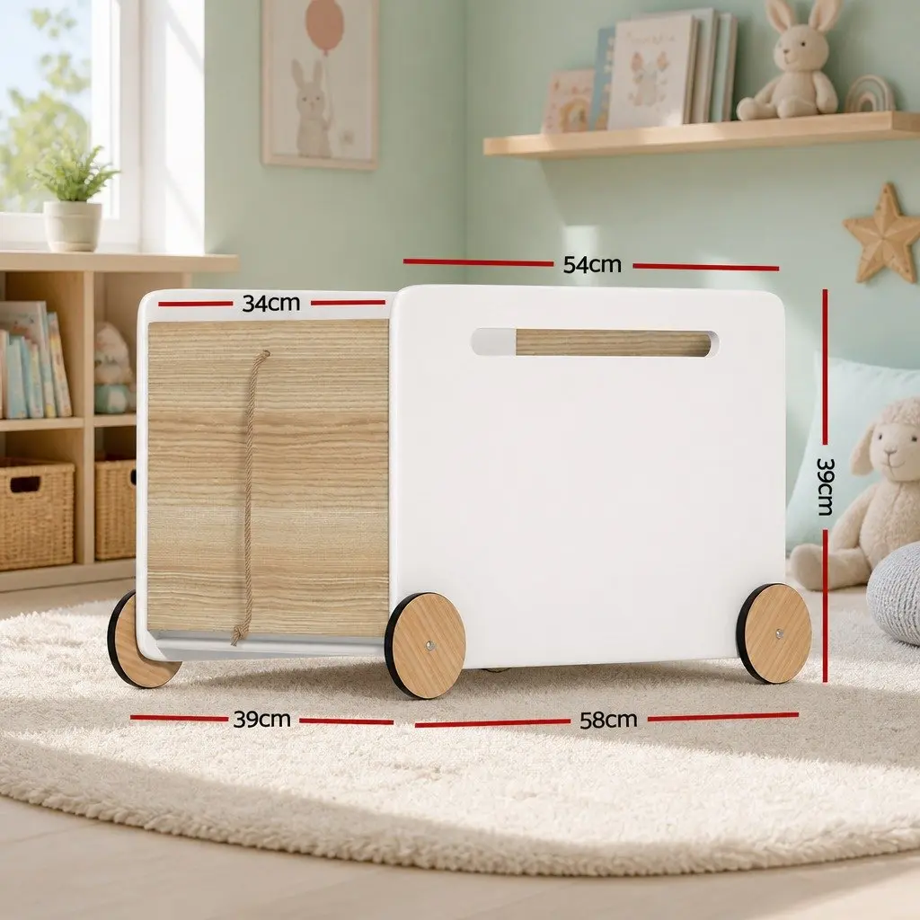 Toy Box Storage Container MDF White Portable Chest with Wheels