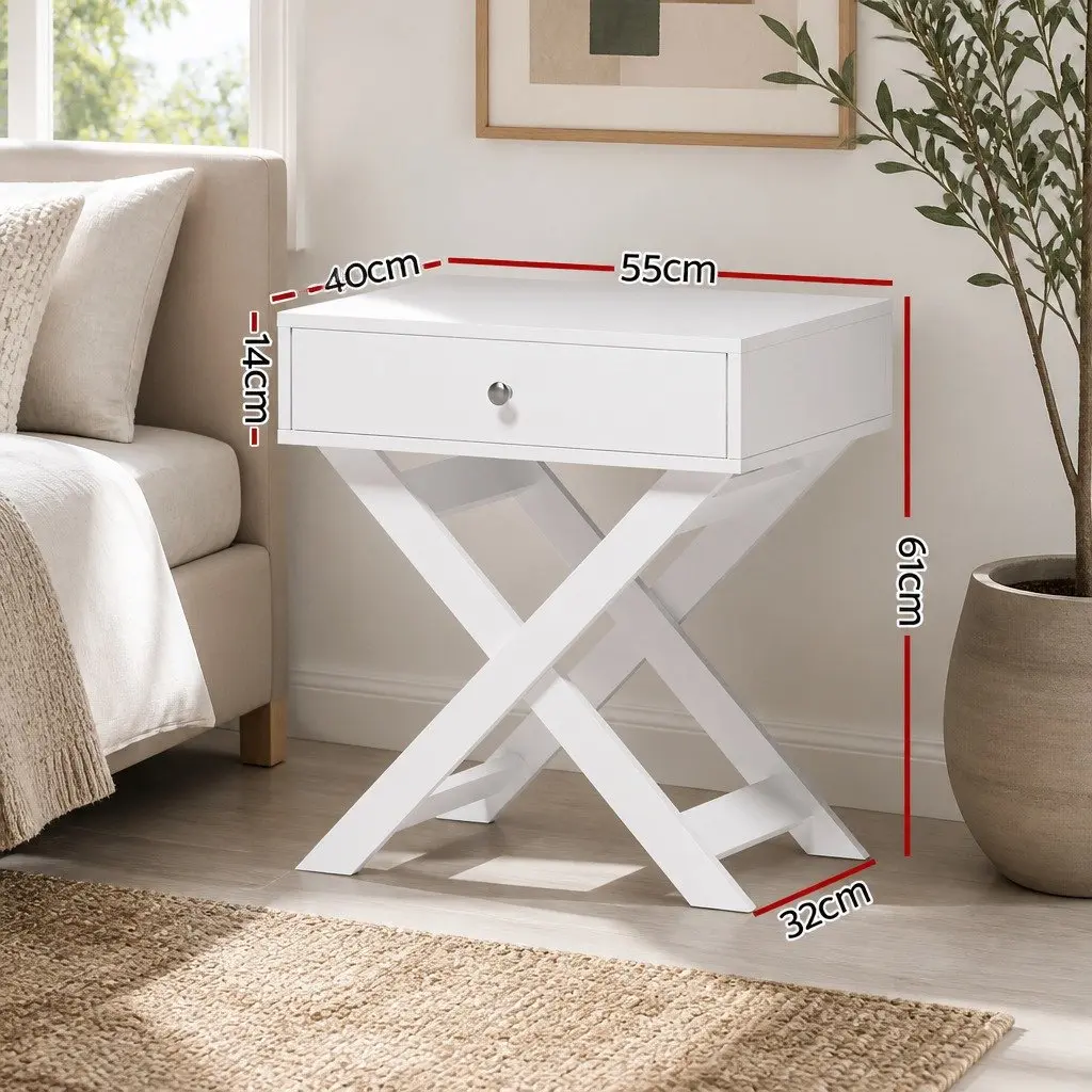 Bedside Table with Drawer White Storage Nightstand Side Cabinet Bedroom