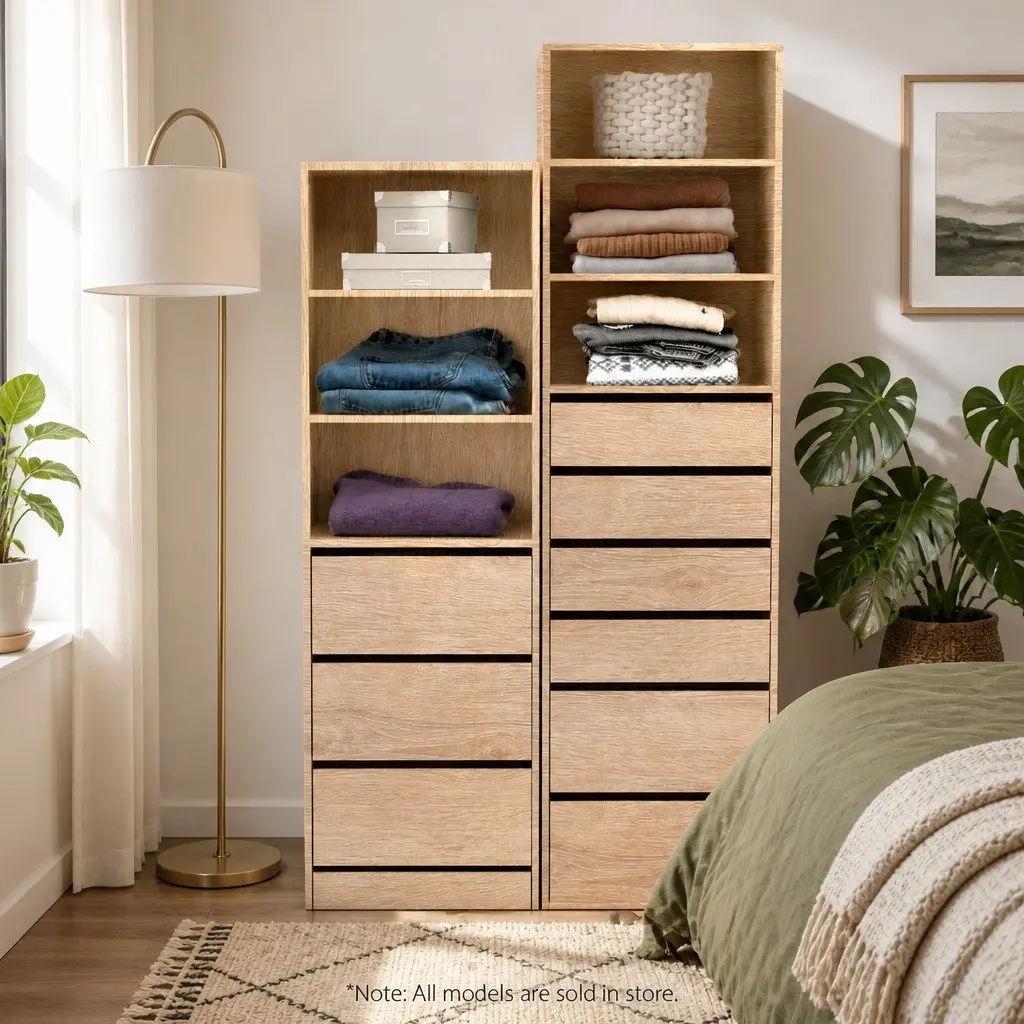 Tallboy Storage Cabinet Pine 3 Drawer Chest of Drawers Adjustable Shelves Bedroom Furniture