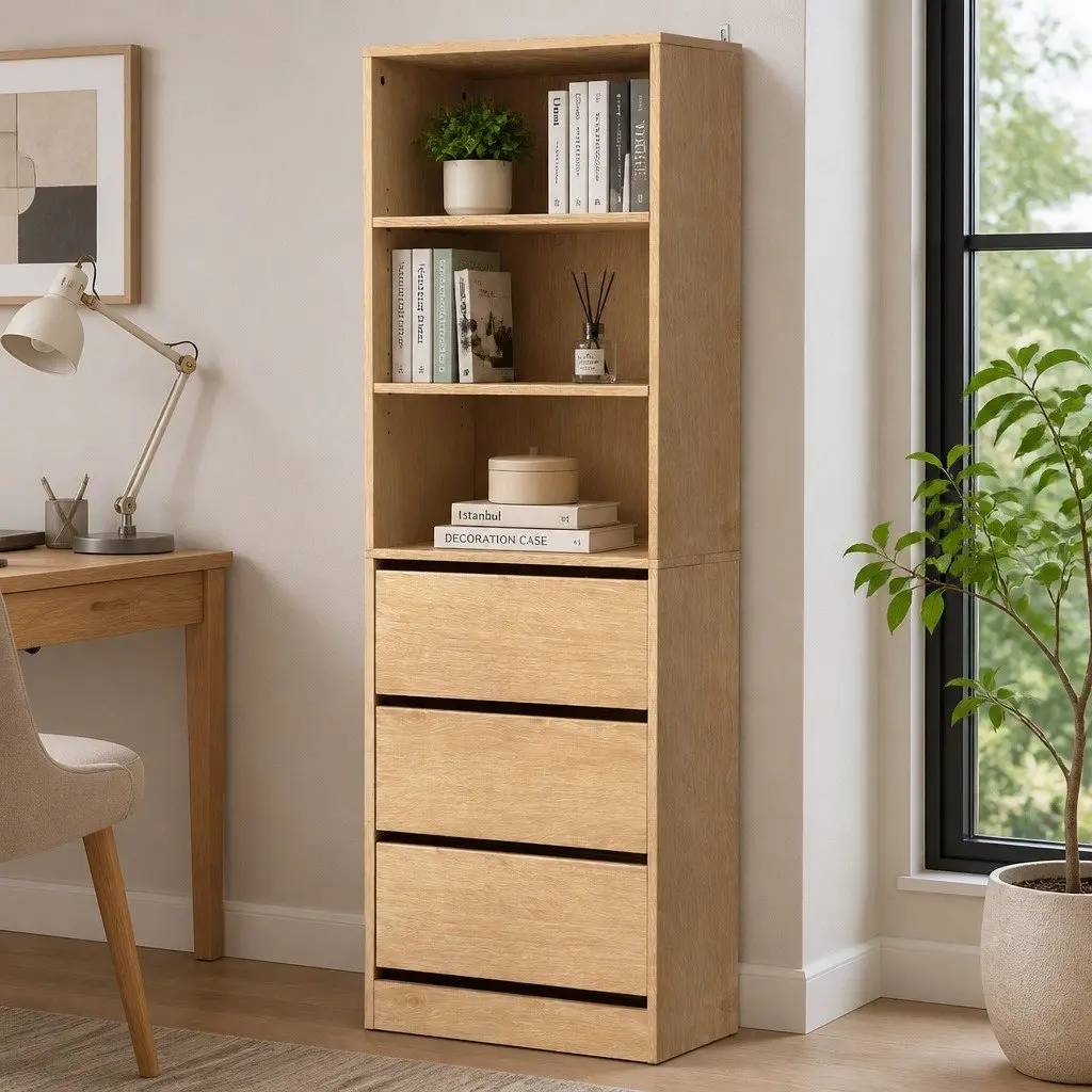 Tallboy Storage Cabinet Pine 3 Drawer Chest of Drawers Adjustable Shelves Bedroom Furniture