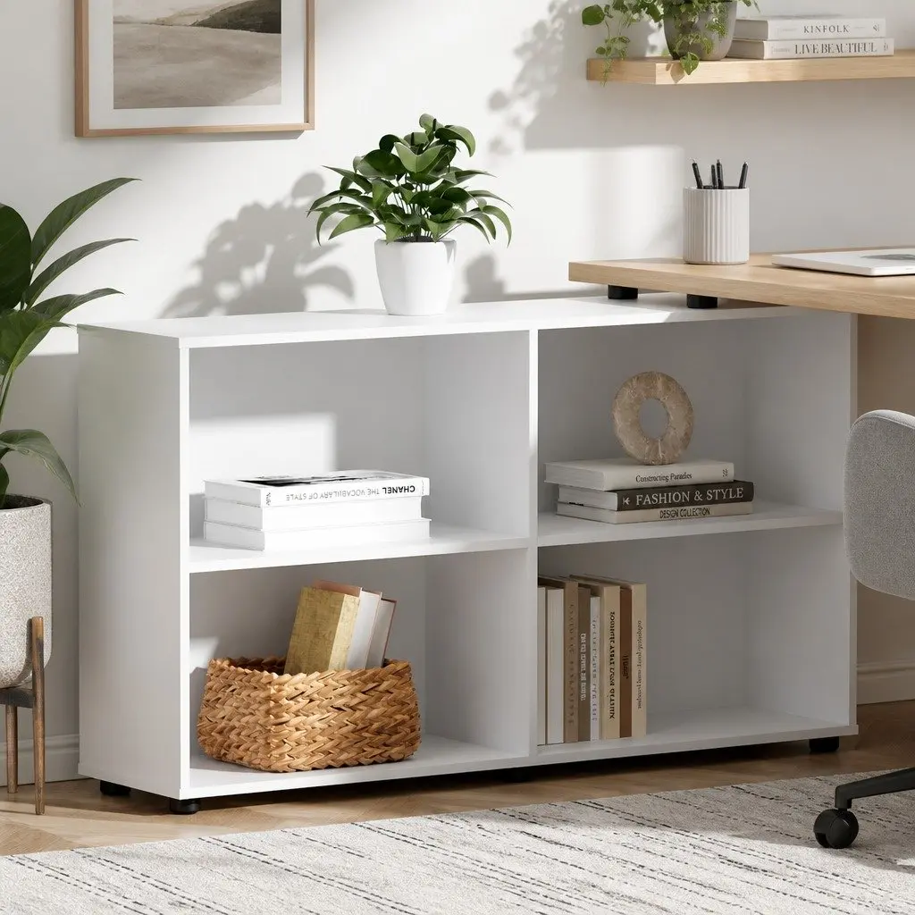 Computer Desk L-Shaped Particle Board White 130cm x 60cm x 75cm with Swivel Bookshelf 126cm x 28.5cm x 71cm