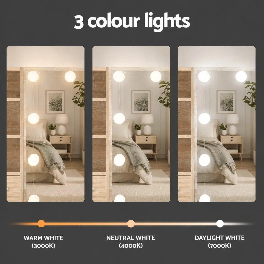 Dressing Table Set with Stool LED Bulbs Hollywood Mirror Vanity Makeup Wood 80cm x 38cm x 131cm