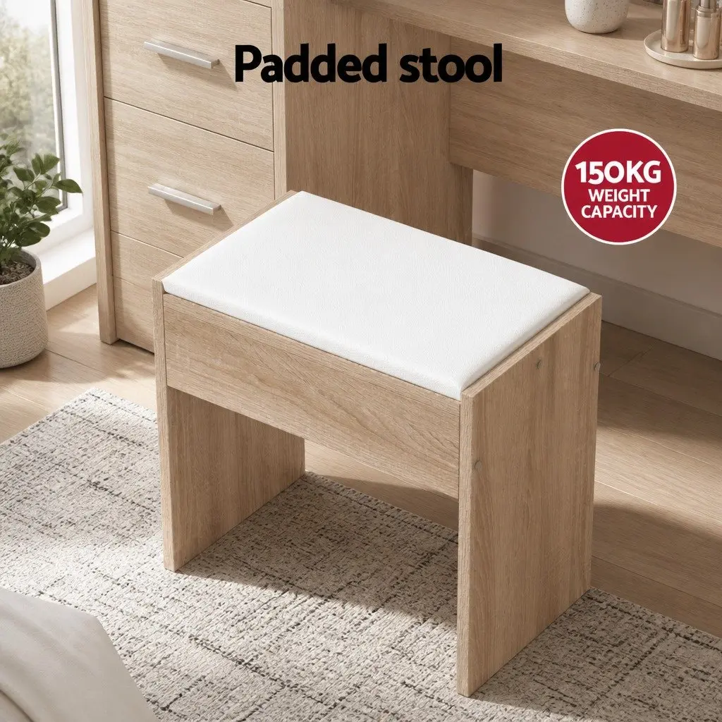 Dressing Table Set with Stool LED Bulbs Hollywood Mirror Vanity Makeup Wood 80cm x 38cm x 131cm
