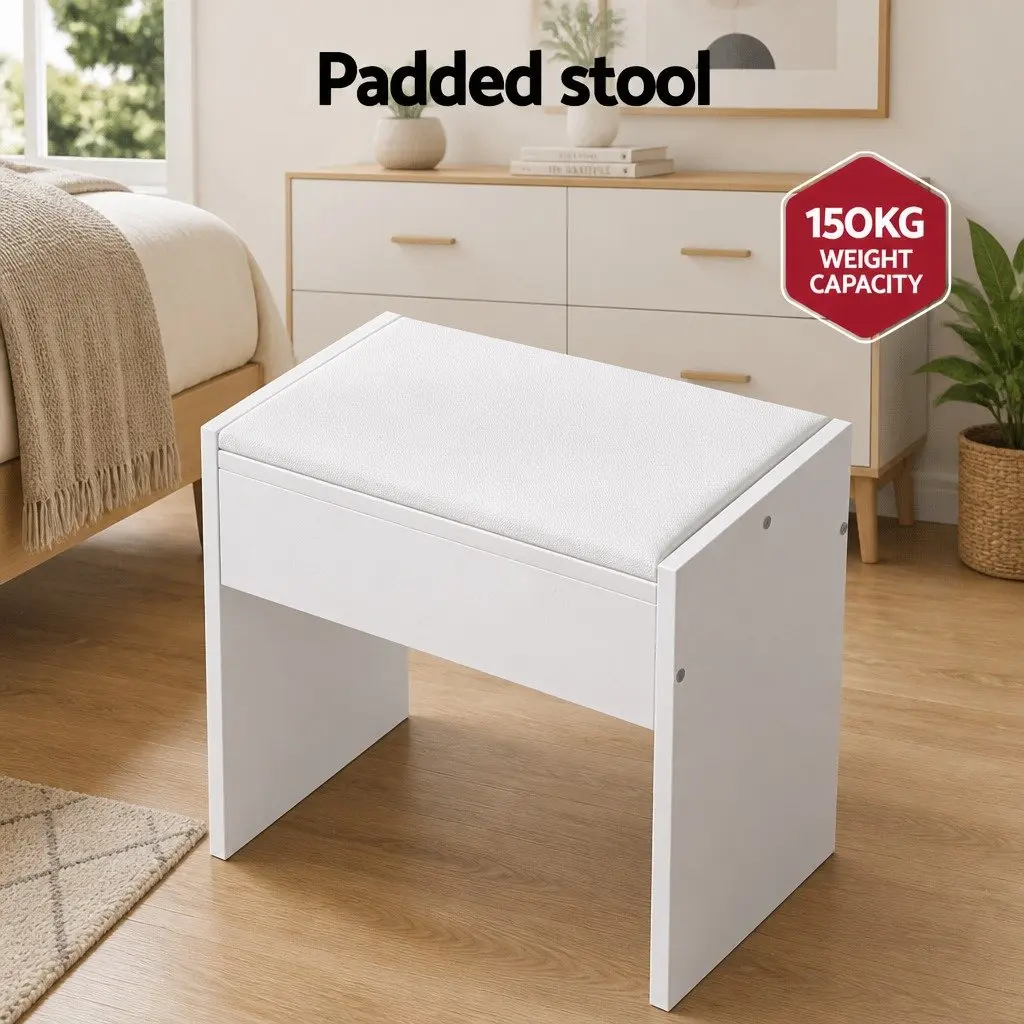 Dressing Table Set with Hollywood Mirror LED Bulbs Stool White Vanity Makeup