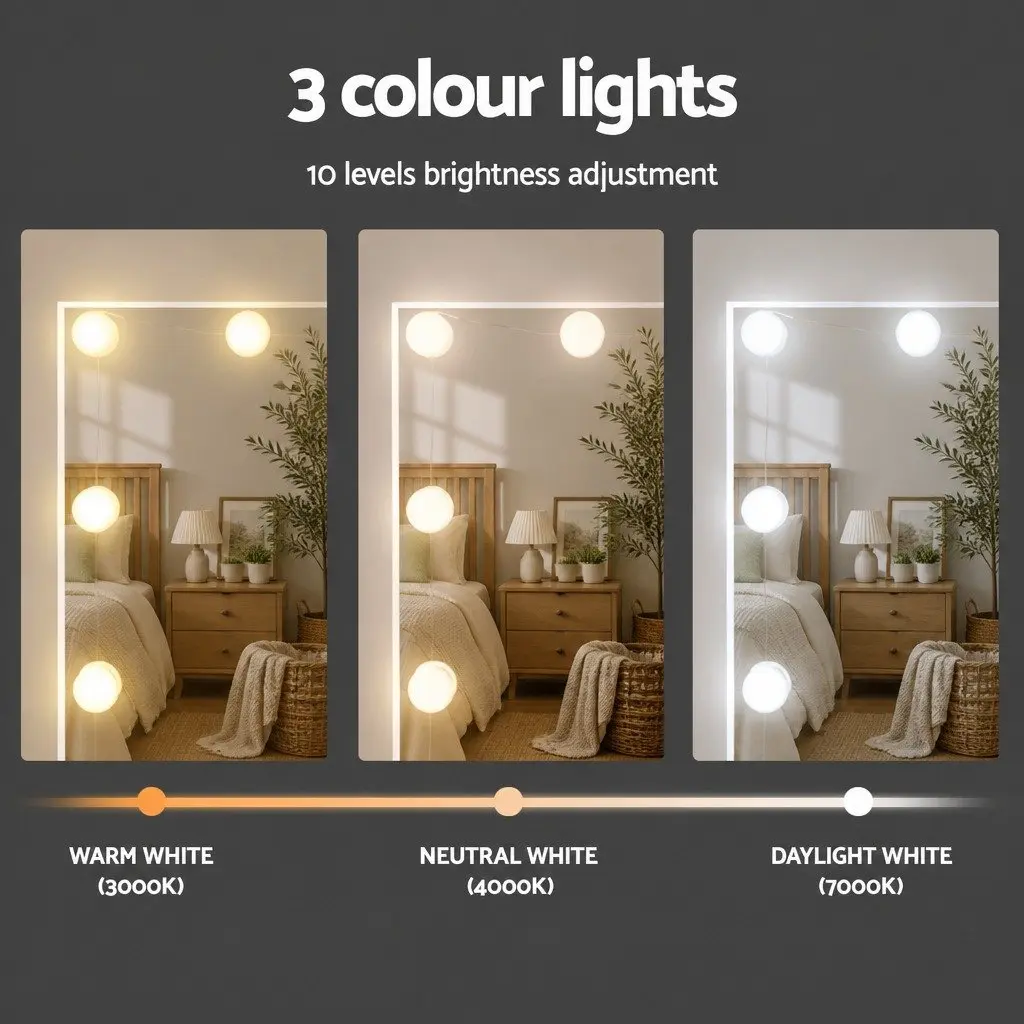 Dressing Table Set White LED Vanity with Large Mirror Drawers and Stool for Makeup 105cm x 40cm x 140cm