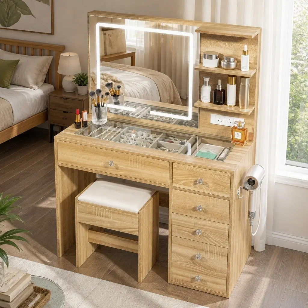LED Vanity Set with Sturdy Storage Solutions