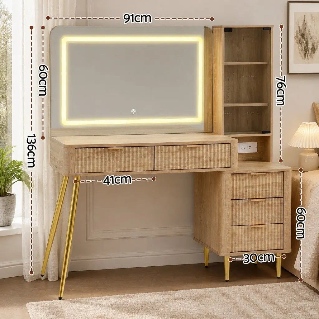 Dressing Table LED Vanity Desk with Charging Station Bedroom Makeup Mirror