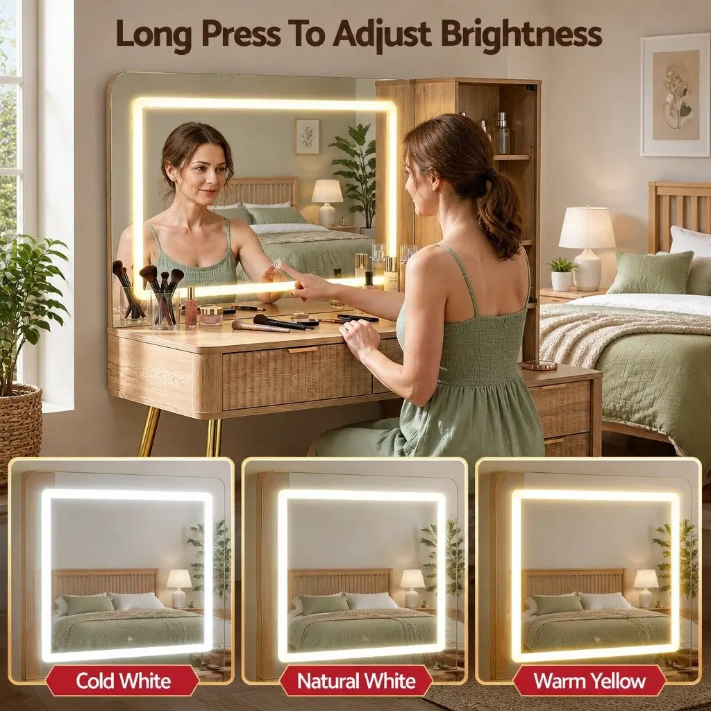 Dressing Table LED Vanity Desk with Charging Station Bedroom Makeup Mirror