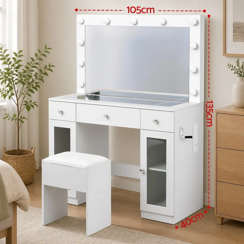 Dressing Table Vanity Desk with Hollywood Mirror LED Bulbs RGB Light White