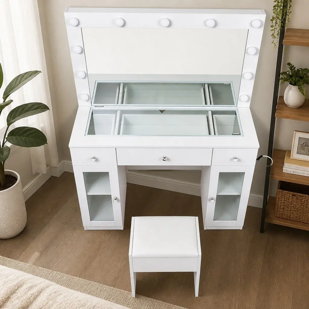 Dressing Table Vanity Desk with Hollywood Mirror LED Bulbs RGB Light White