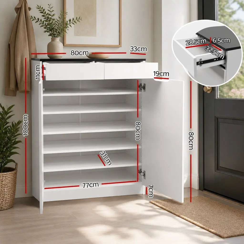 Shoe Rack Cabinet Storage Organiser 30 Pairs White Adjustable Shelves Dust-Free