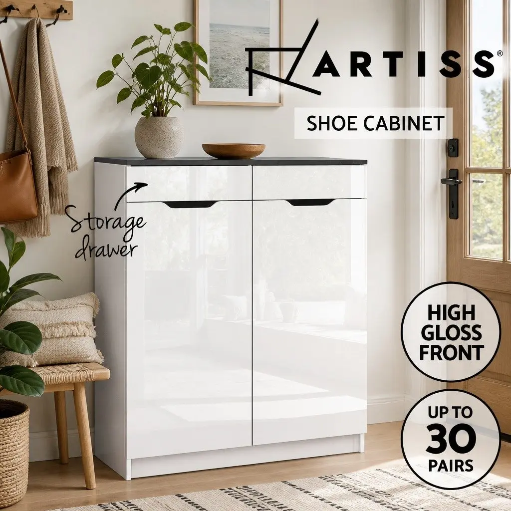 Shoe Rack Cabinet Storage Organiser 30 Pairs White Adjustable Shelves Dust-Free