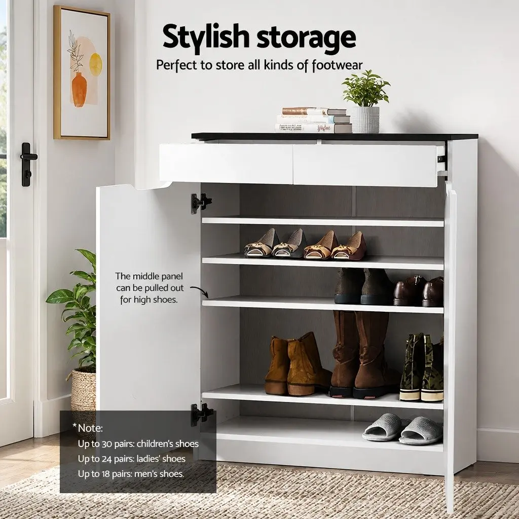 Shoe Rack Cabinet Storage Organiser 30 Pairs White Adjustable Shelves Dust-Free