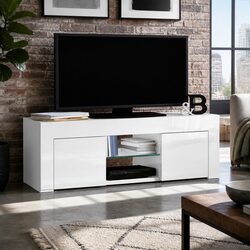 Entertainment Unit TV Cabinet 130cm White Living Room Storage Shelves