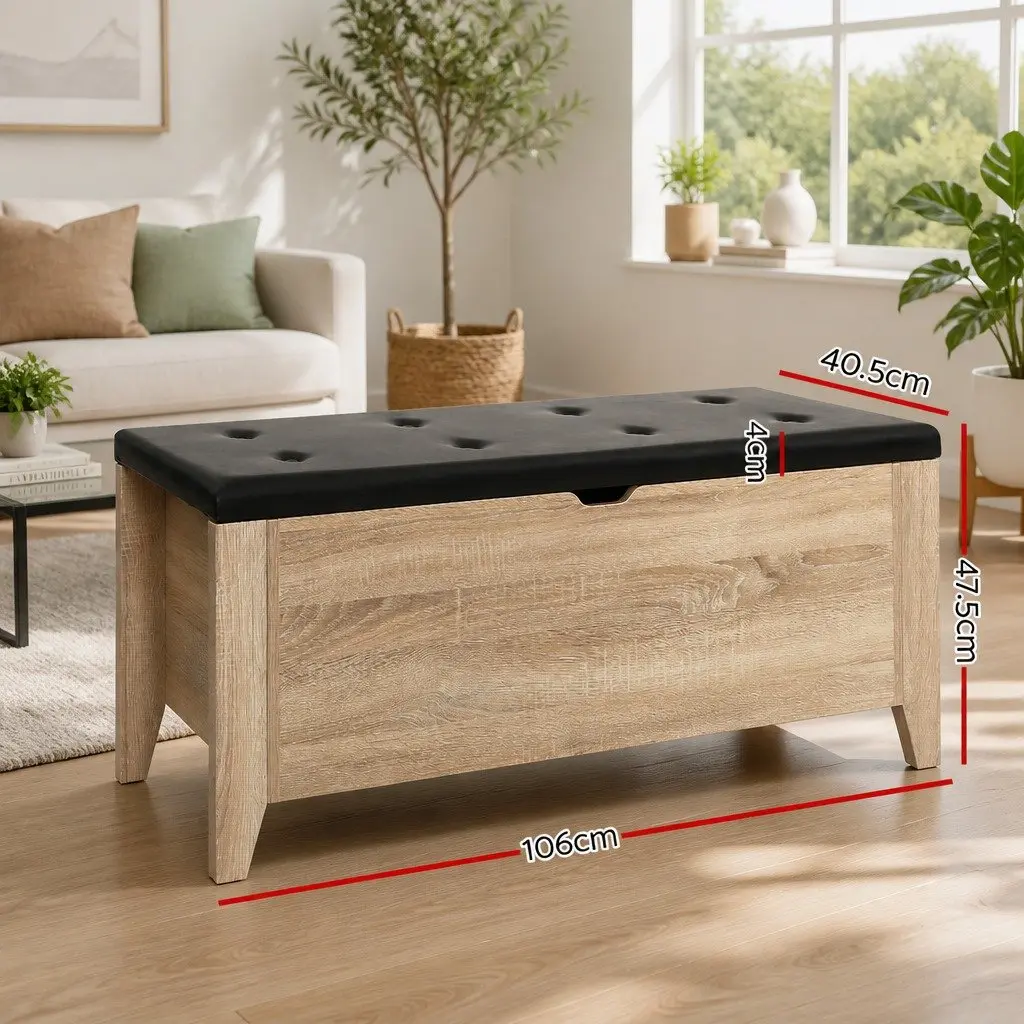Storage Ottoman Wooden Frame 106cm L Oak Colour