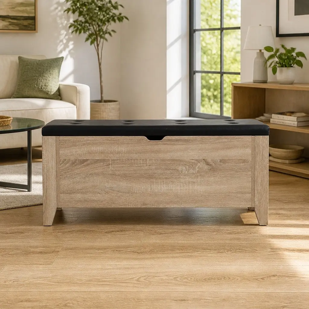 Storage Ottoman Wooden Frame 106cm L Oak Colour