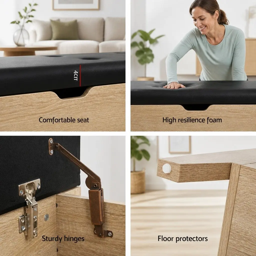 Storage Ottoman Wooden Frame 106cm L Oak Colour