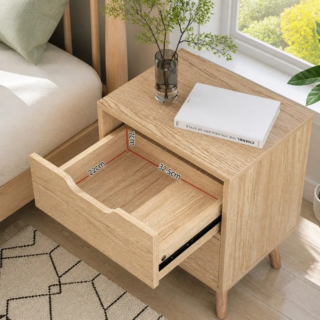 Bedside Table 2 Drawers Nightstand Bedroom Storage Furniture Black Pine Wood