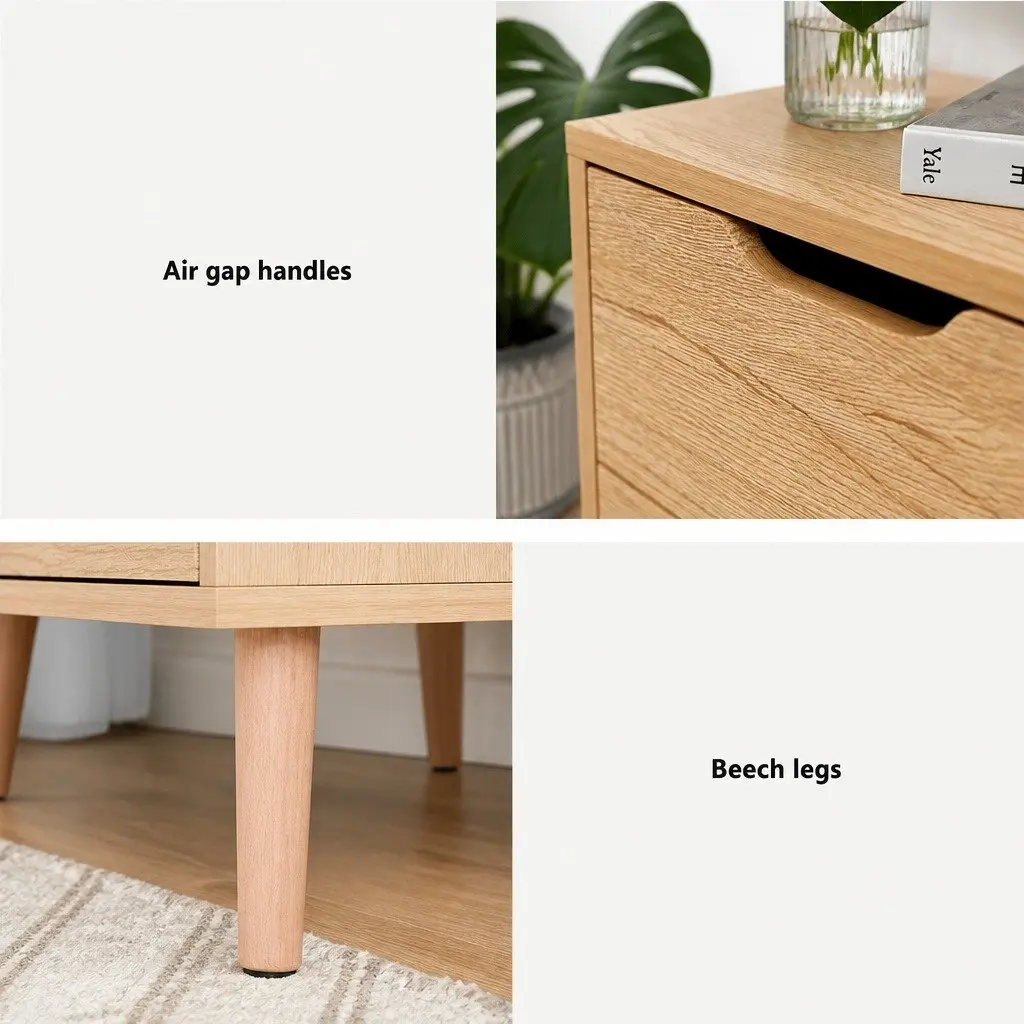 Bedside Table 2 Drawers Nightstand Bedroom Storage Furniture Black Pine Wood