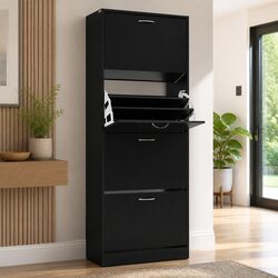 4-Door Black Shoe Cabinet - Perfect for Your Home