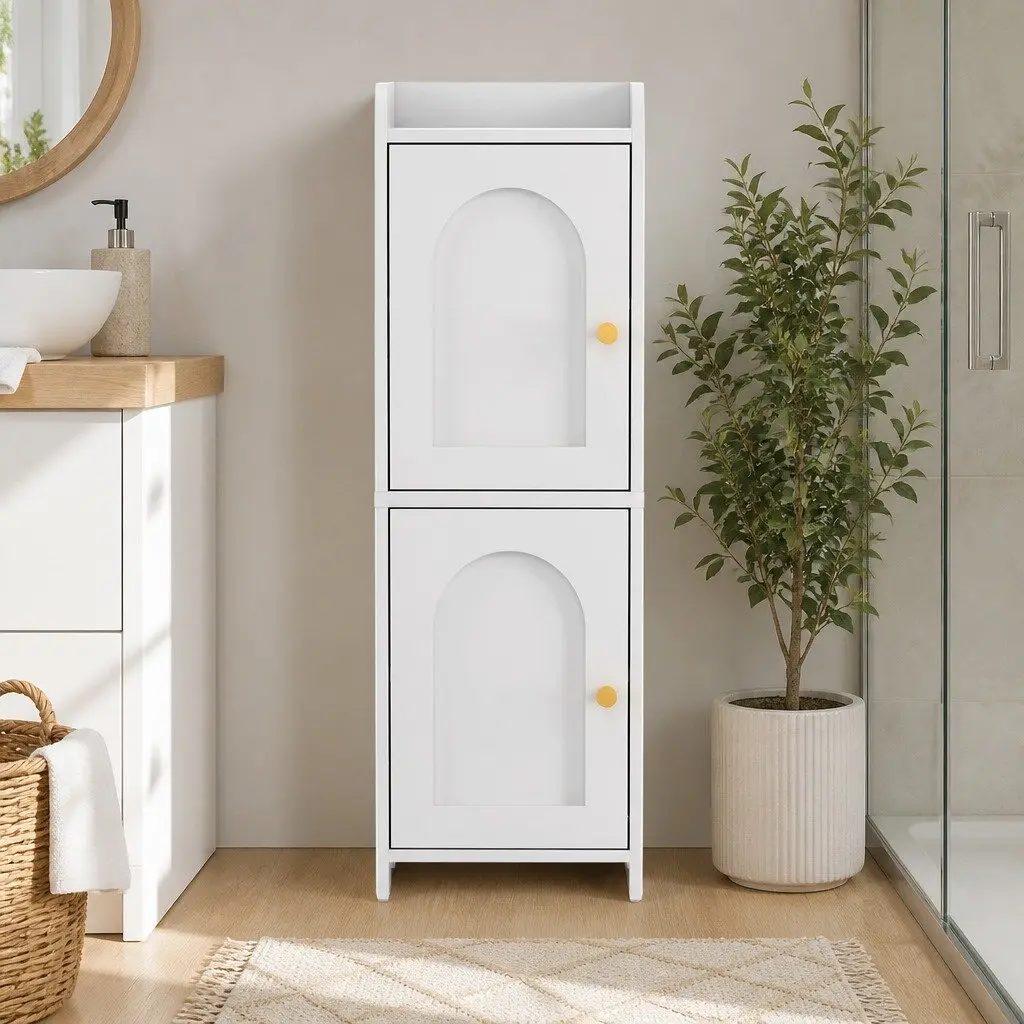Bathroom Storage Cabinet Slim Particle Board MDF 2-Tier Adjustable Shelves White
