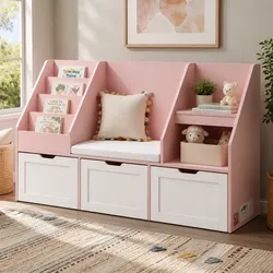 Versatile Kids Storage Bench and Bookshelf for Playrooms