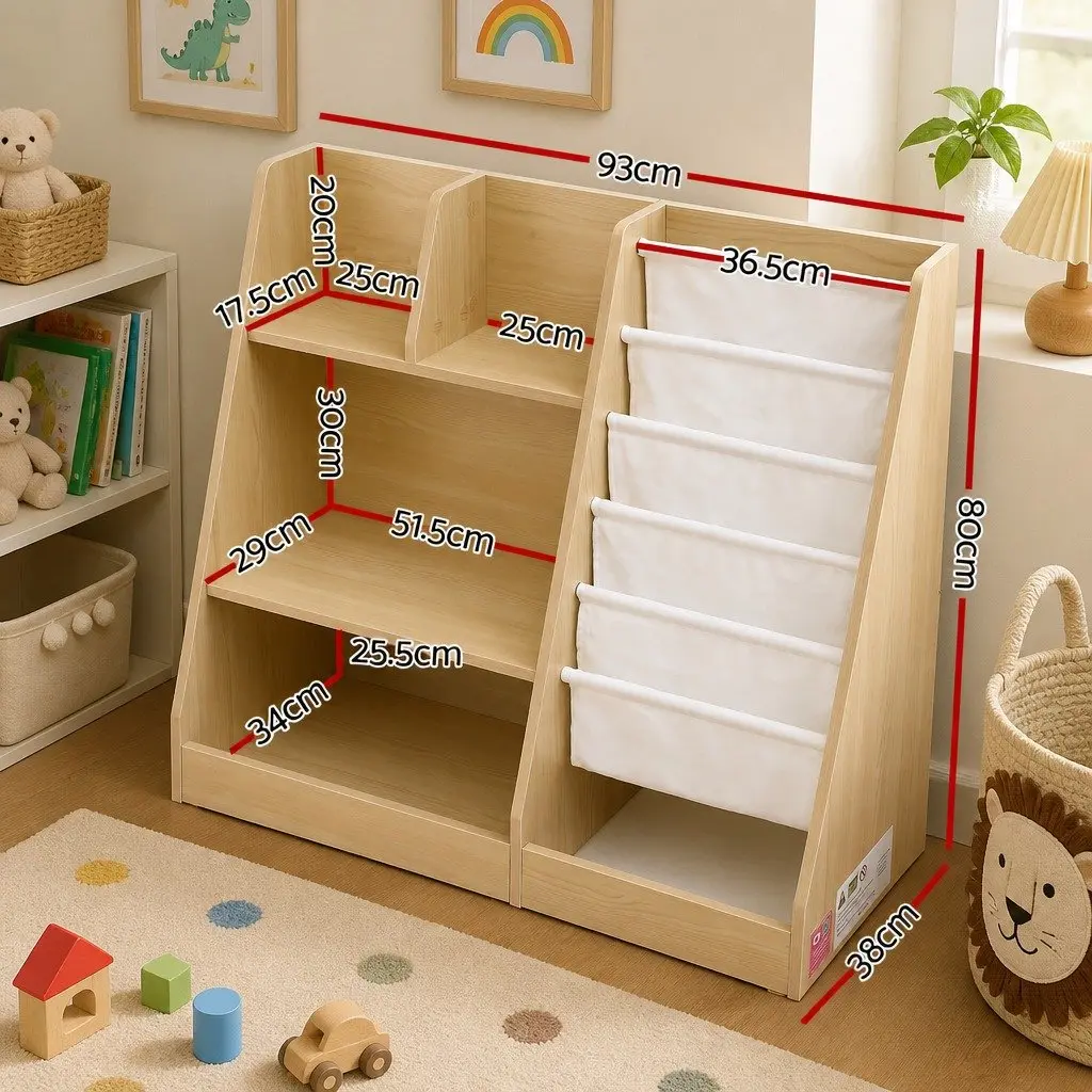 Kids Bookshelf Storage Organizer E1 Grade Melamine 91cm Natural Wood