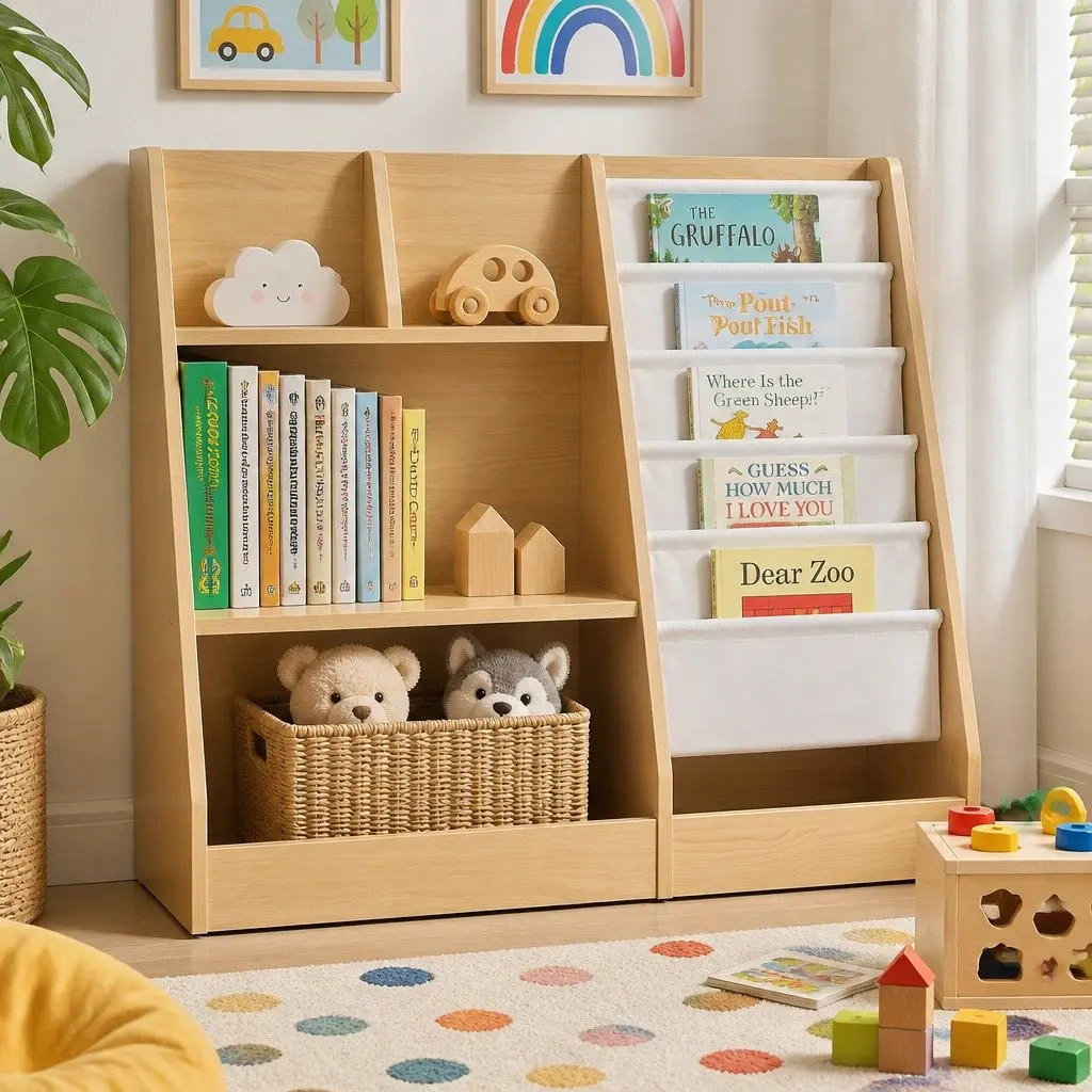 Kids Bookshelf Storage Organizer E1 Grade Melamine 91cm Natural Wood