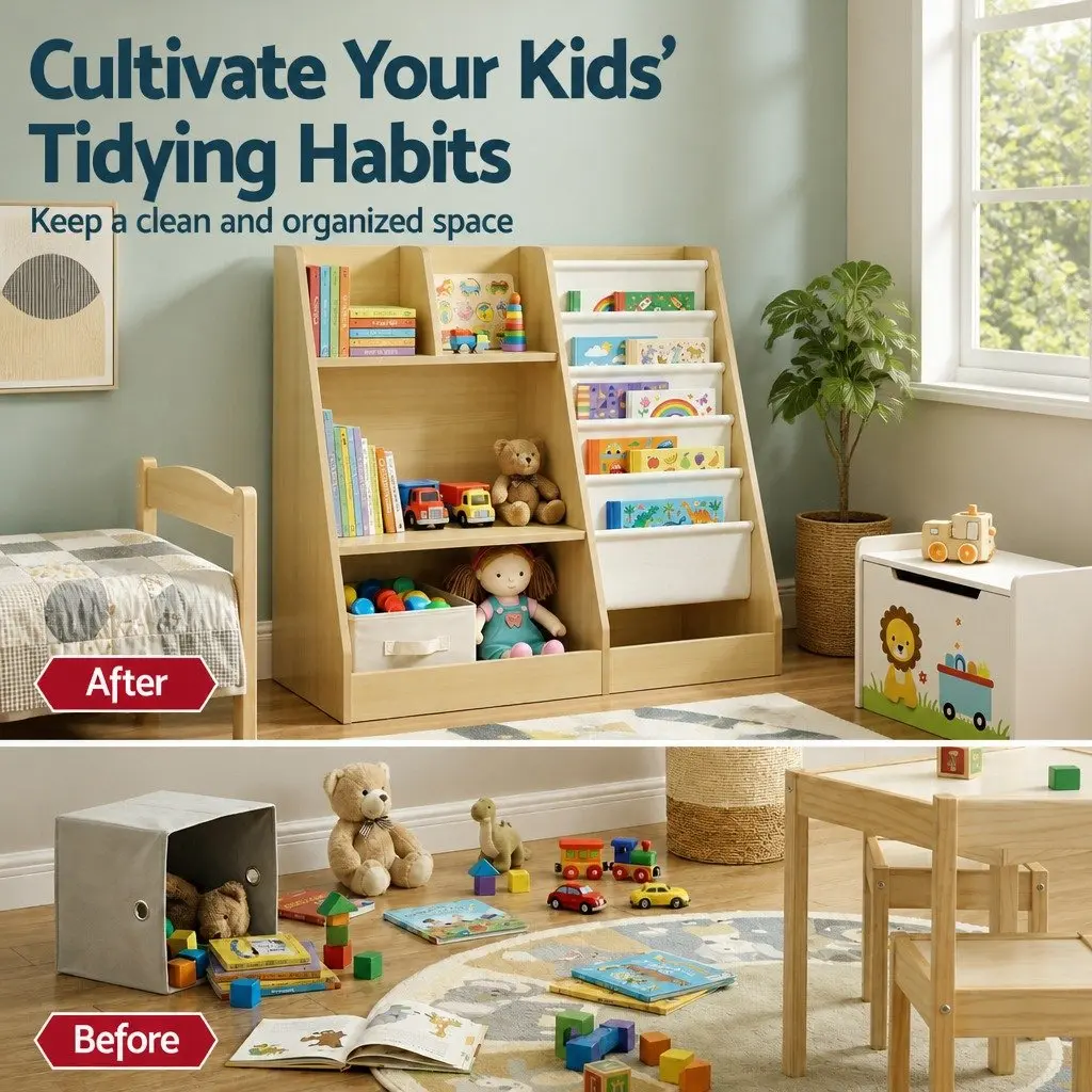 Kids Bookshelf Storage Organizer E1 Grade Melamine 91cm Natural Wood