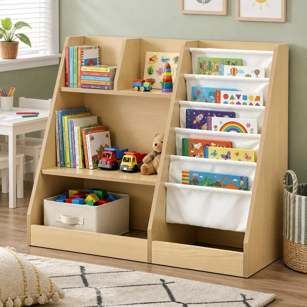 Kids Bookshelf Storage Organizer E1 Grade Melamine 91cm Natural Wood